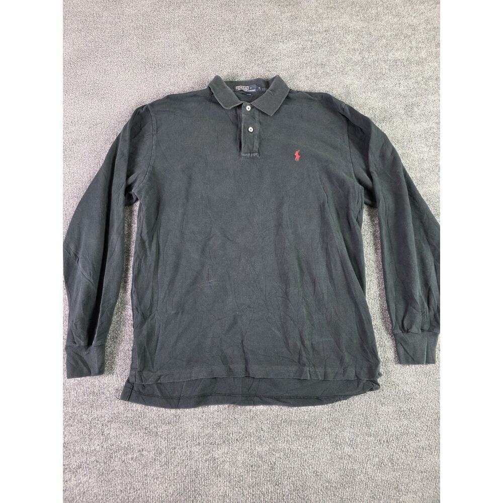 Polo Ralph Lauren Polo Shirt Mens Large Cotton Black RL Red Logo Long Sleeves